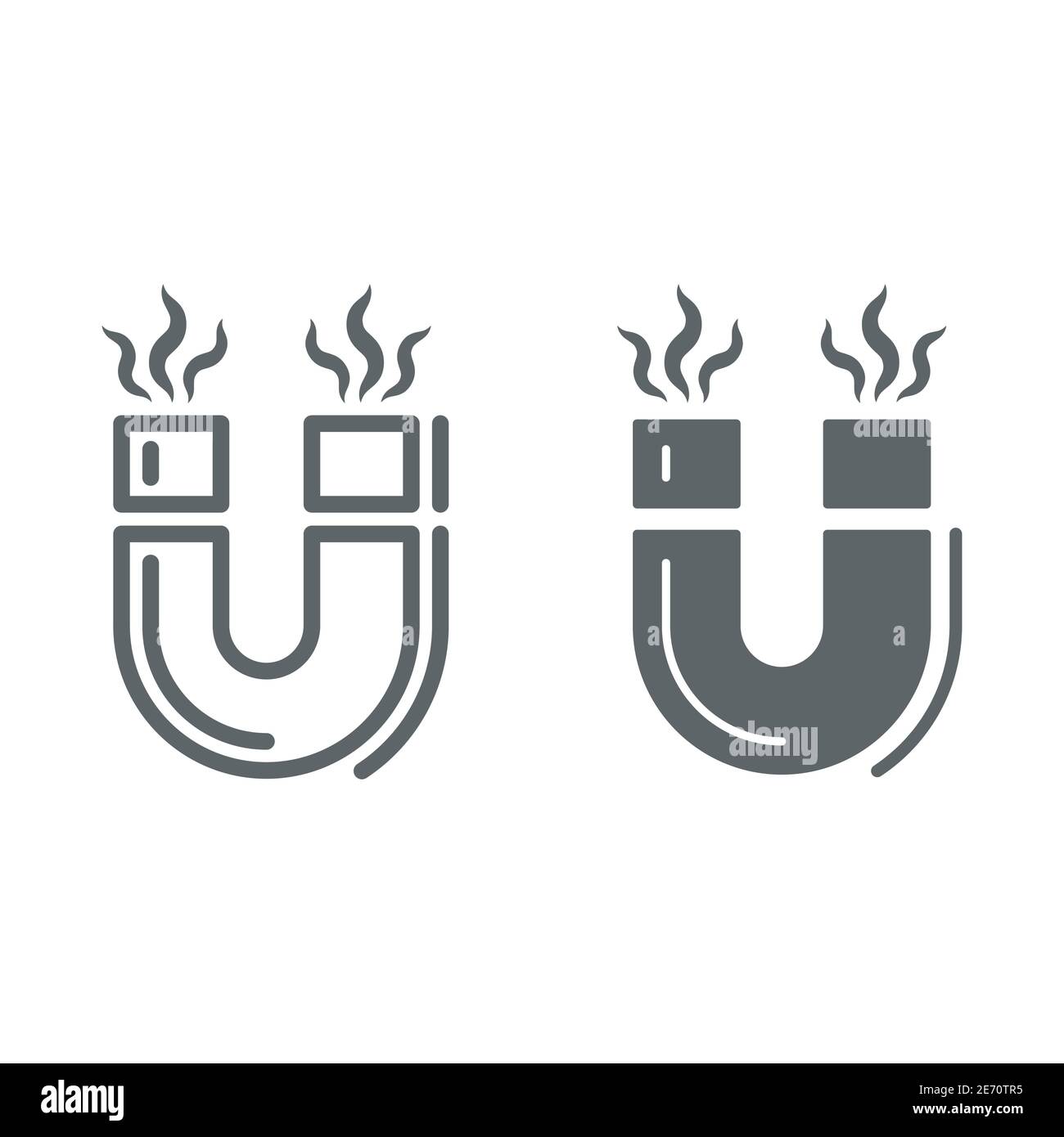 Magnet and magnetic waves line and solid icon, science concept ...