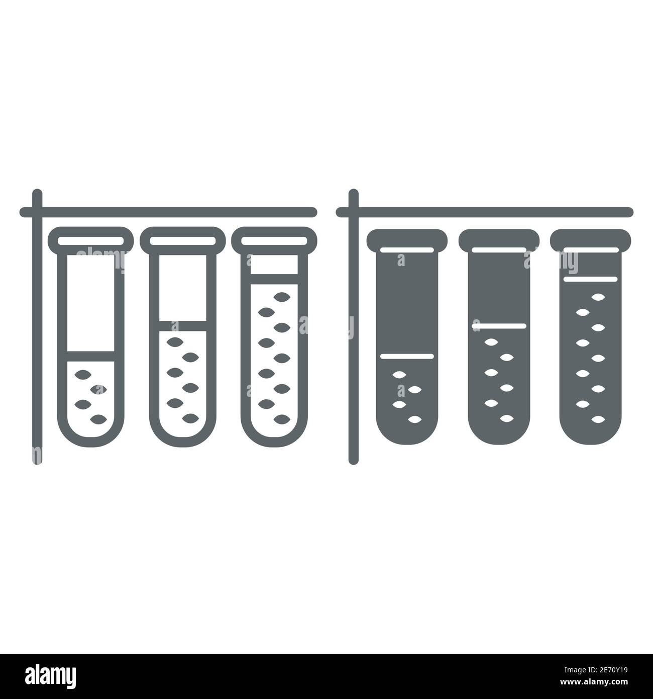 Test tubes with liquids line and solid icon, Chemical research and