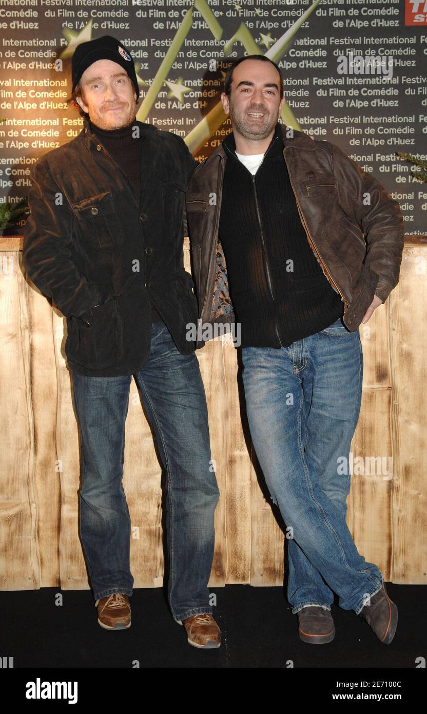 French actors Thierry Fremont and Bruno Solo pose for the photographers before the opening ceremony of the 10th International Comedy Film Festival in L'Alpe d'Huez, France, on January 16, 2007. Photo by Guibbaud-Guignebourg/ABACAPRESS.COM Stock Photo