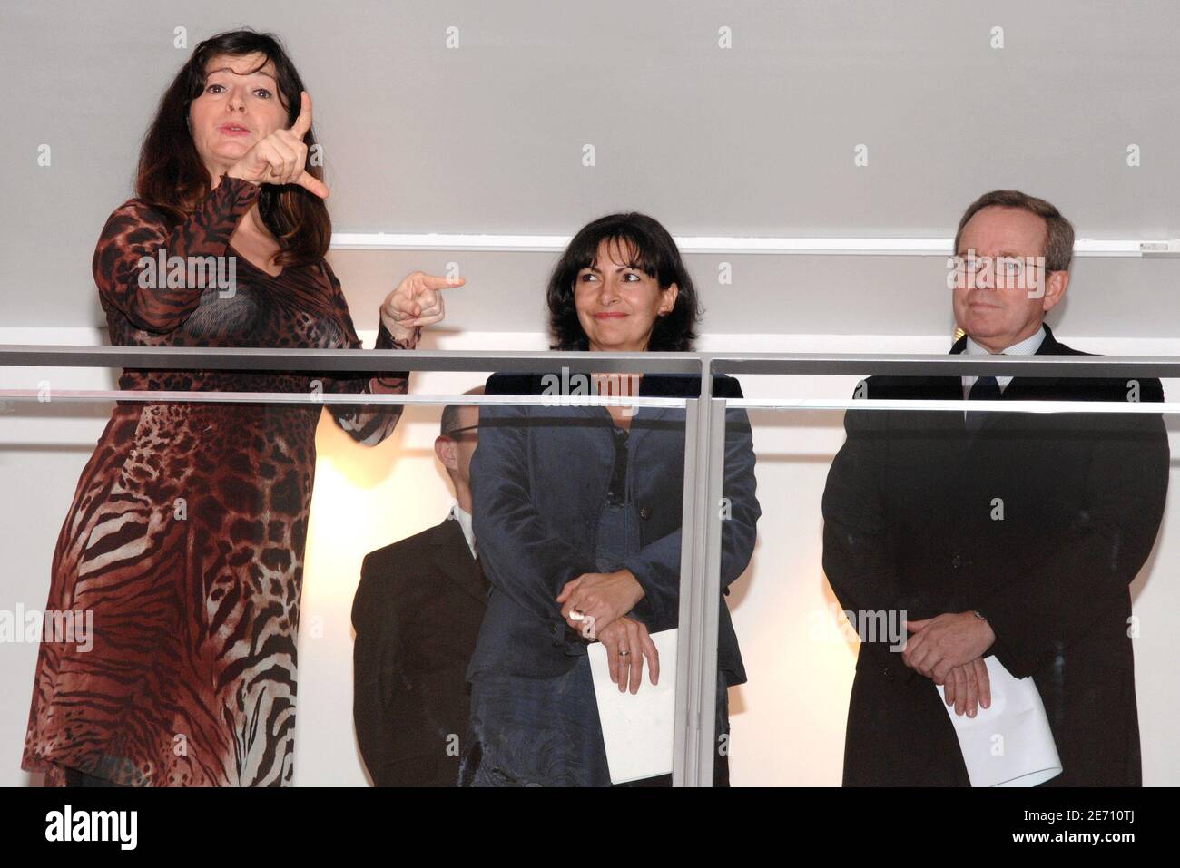Culture minister Renaud Donnedieu de Vabres, deaf-mute actress Emmanuelle Laborit and Paris socialist deputy mayor Anne Hidalgo attend the opening of the 'International Visual Theatre' centre in Paris, France, on January 17, 2007. Photo by Nicolas Khayat/ABACAPRESS.COM Stock Photo