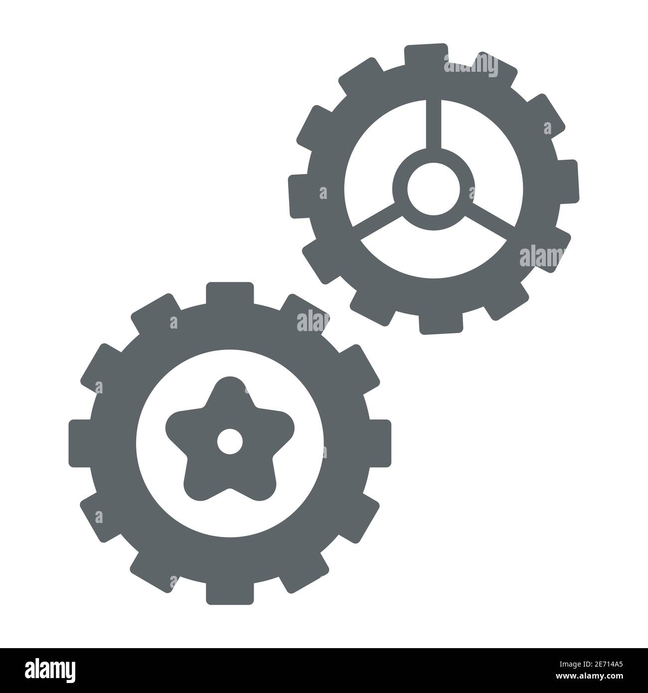 Rotating gears solid icon, technology concept, Cogwheel gear mechanism sign on white background, two gear wheels icon in glyph style for mobile Stock Vector