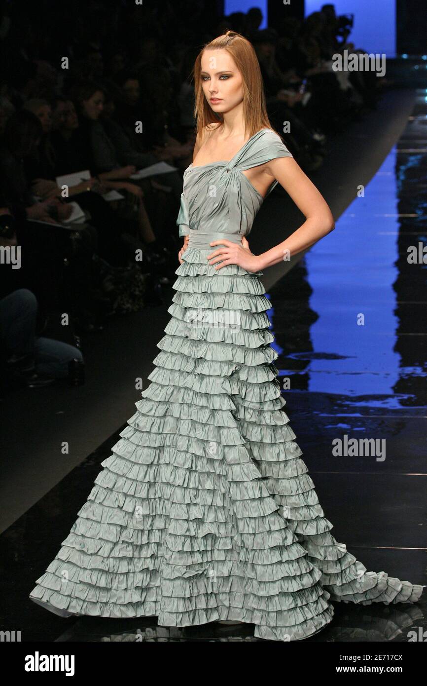 A model displays a creation by Lebanese fashion designer Elie Saab for his  Haute-Couture Spring-Summer 2007 collection presentation held at the 'Musee  de l'Homme' in Paris, France on January 22, 2007. Photo