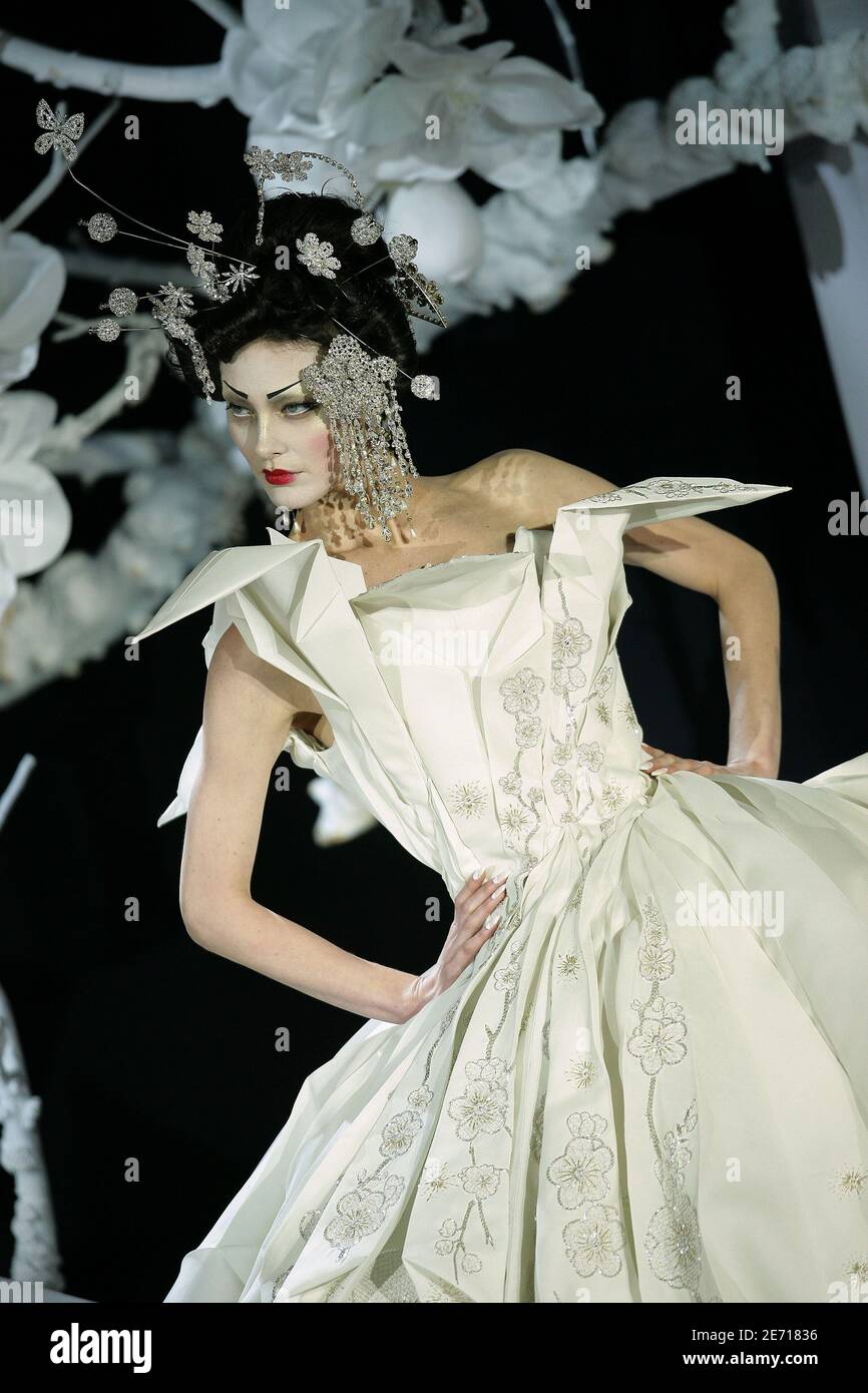 A model displays a creation by fashion designer John Galliano for Christian  Dior Haute-Couture Spring-Summer 2007 collection presentation held at the  'Polo de Paris' in Paris, France, on January 22, 2007. Photo