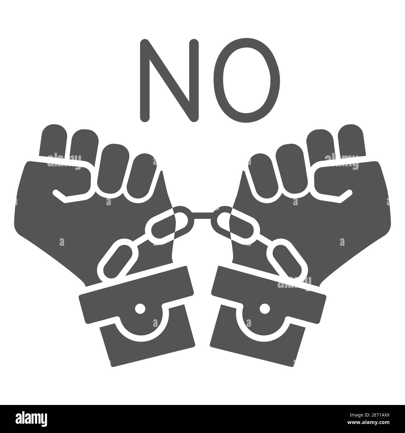 No to shackles symbol solid icon, Black lives matter concept, No violence against blacks sign on white background, handcuffed hands icon in glyph Stock Vector