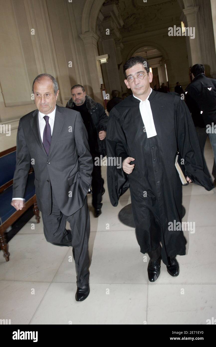 Didier Schuller, ex general adviser of RPR, and his lawyer, Jean-Marc  Fedida, appear in court in Paris, France, on january 25, 2007. He is  accused of trading of favours and concealment of