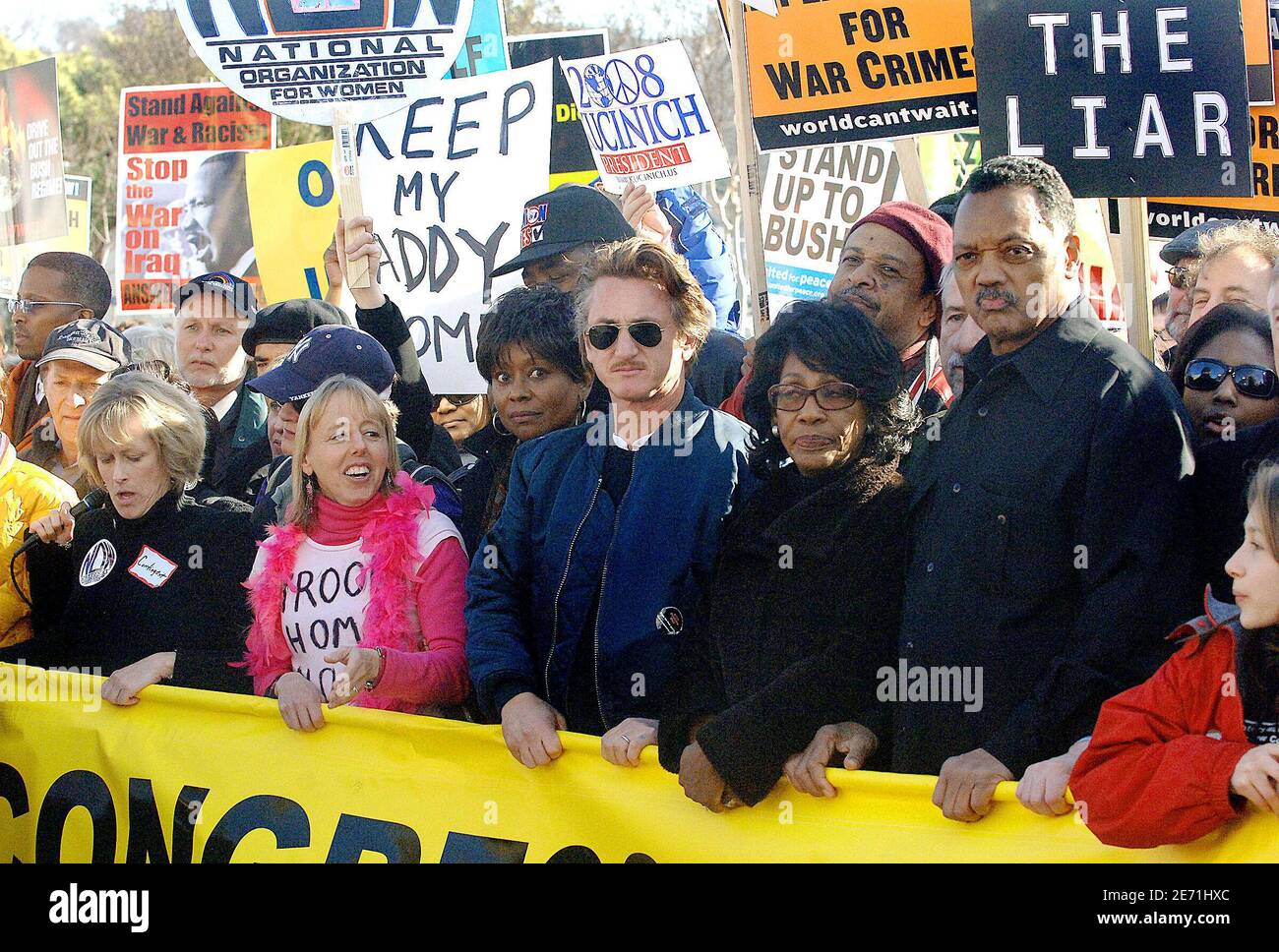 Actor/activist Sean Penn and Civil Rights Leader Jesse Jackson attend an  anti-war rally and march on the National Mall January 27, 2007 in  Washington, DC. Thousands of protesters descended on the National