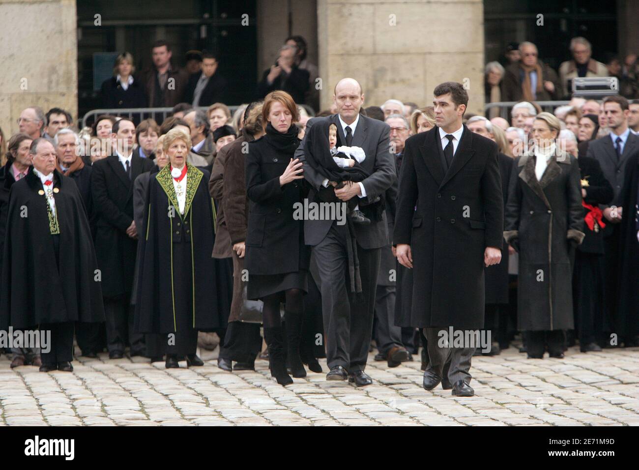 Deniau's family attend the official funerals of Jean-Francois Deniau during  a ceremony at the Invalides in Paris, France, on January 29, 2007. Jean-Francois  Deniau was Former French minister, writer and human rights
