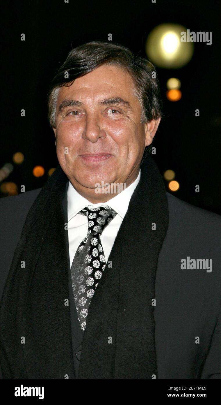 French TV presenter Jean-Pierre Foucault arrives to the premiere of the  play 'Sur la route de Madison' with Alain Delon and Mireille Darc at  Marigny playhouse in Paris, France on January 29,
