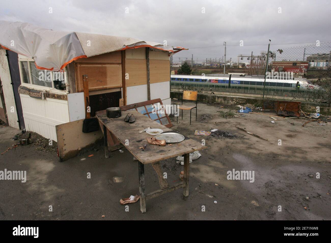 Romanian gypsy (roms) families live in new shanty towns in the northern ...