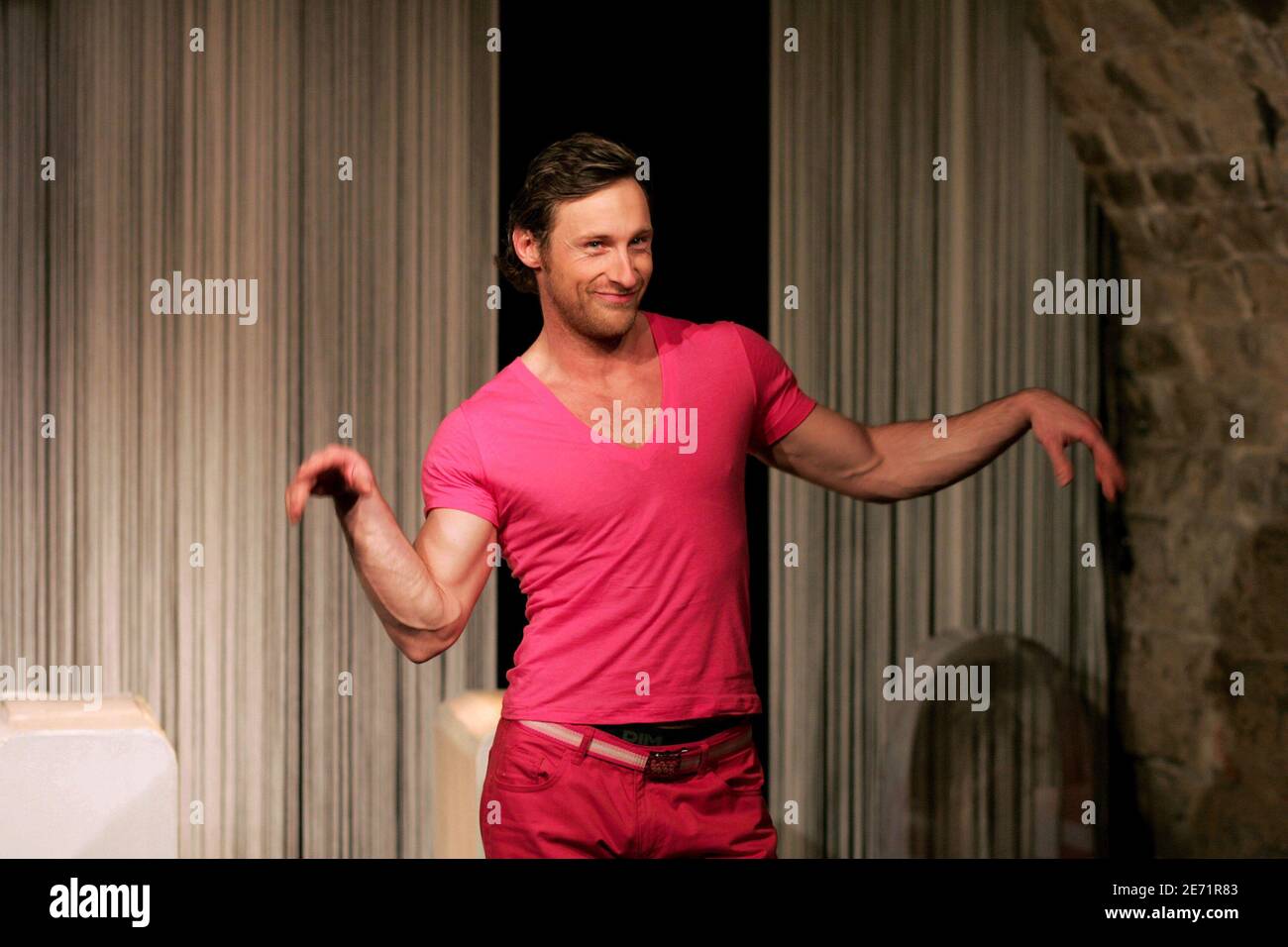 French Actor And Singer Franck Delay During The Curtain Call Of Jules Vallauri S Play L Anniversaire