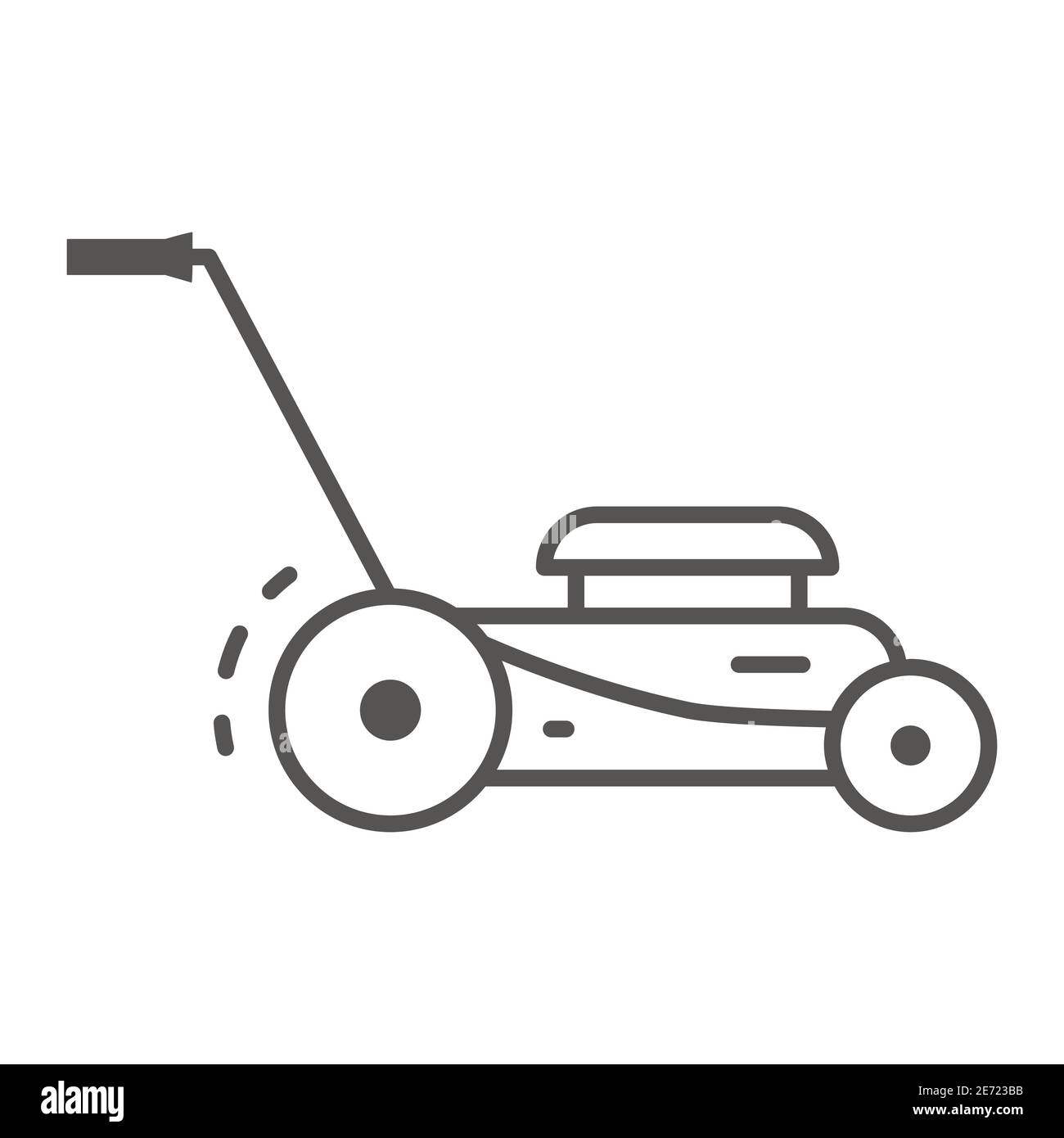 Lawn mower thin line icon, Garden and gardening concept, lawnmower sign on white background, lawn mower icon in outline style for mobile concept and Stock Vector