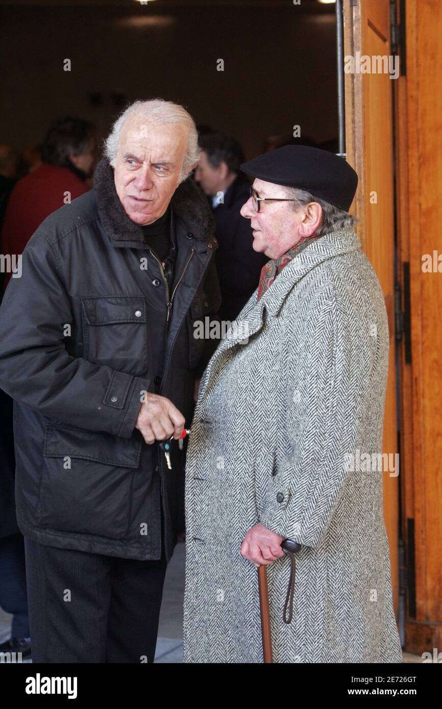 Jacques Balutin and Guy Pierrot attend the funeral of Michel Roux in Colombes, suburb of Paris, France on February 8, 2007. Photo by Mousse/ABACAPRESS.COM Stock Photo