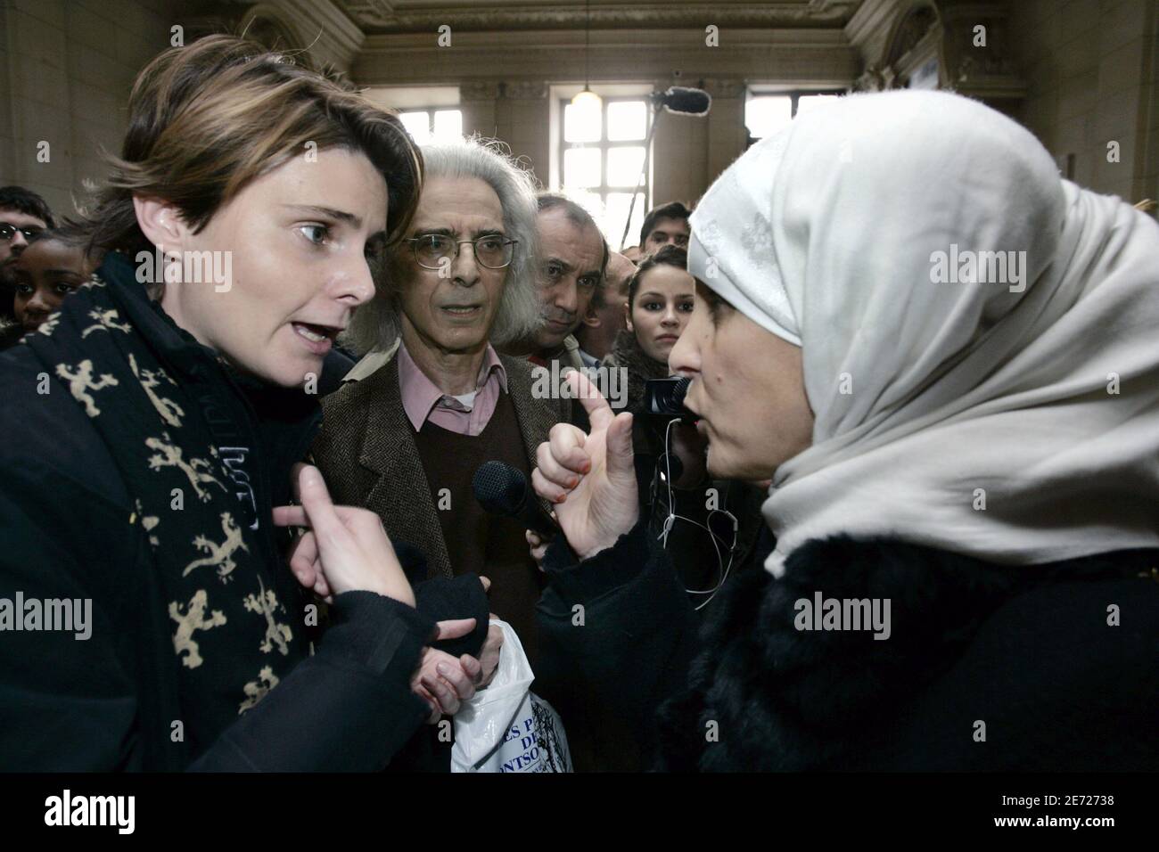 Charlie Hebdo's journalist Caroline Fourest at the Court of Paris during the lawsuit against Charlie Hebdo, French satirical weekly magazine which printed cartoons of the Prophet Muhammad, in Paris, France on February 8, 2007. Photo by Thibault Camus/ABACAPRESS Stock Photo