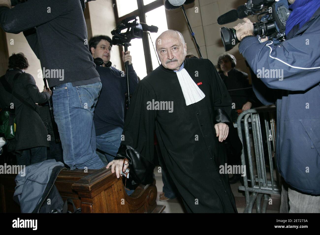 Georges Kiejman, the lawyer of Charlie Hebdo at the Court of Paris during the lawsuit against Charlie Hebdo, French satirical weekly magazine which printed cartoons of the Prophet Muhammad, in Paris, France on February 8, 2007. Photo by Thibault Camus/ABACAPRESS Stock Photo
