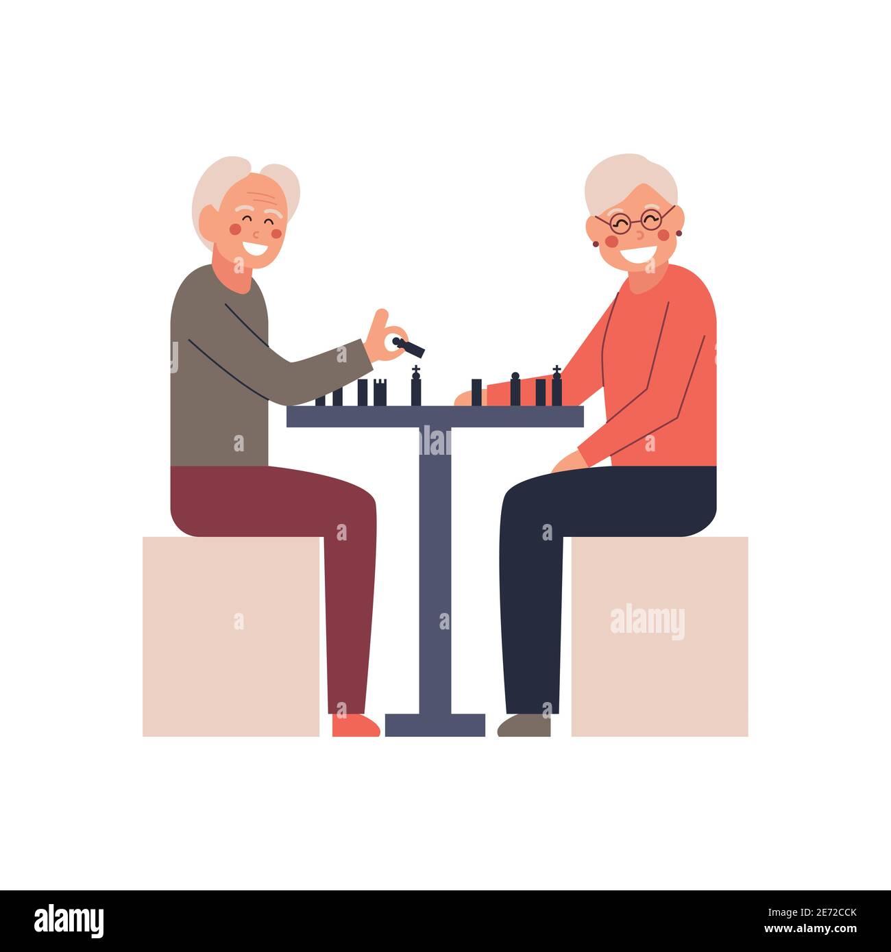 Elderly people playing chess. Vector isolated illustration. Cartoon character. Stock Vector