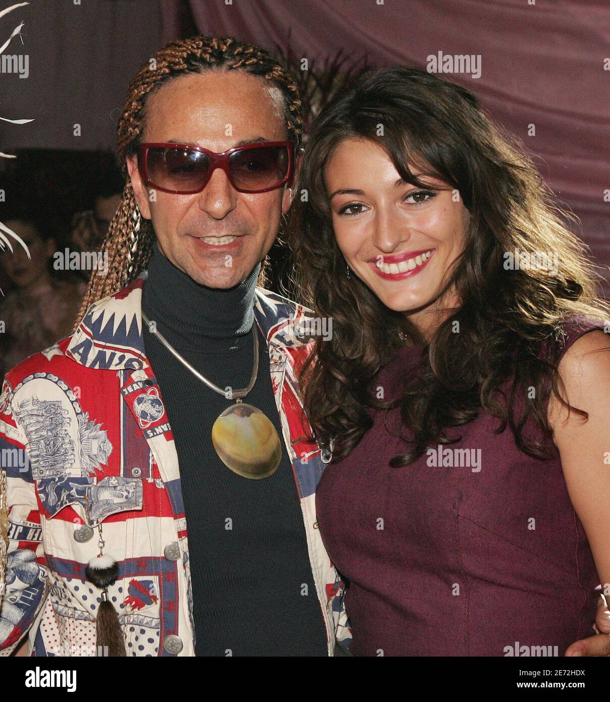 Miss France 2007, Rachel Legrain-Trapani and French stylist Jean Doucet  pose during a Valentine party