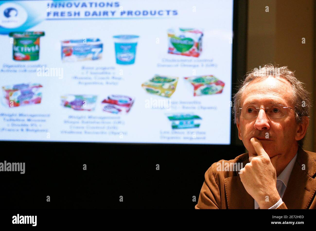 Franck Riboud, chairman and CEO of French food group Danone, holds a news conference to present the group's 2006 results in Paris, France on February 15, 2007. Photo by Mehdi Taamallah/ABACAPRESS.COM Stock Photo