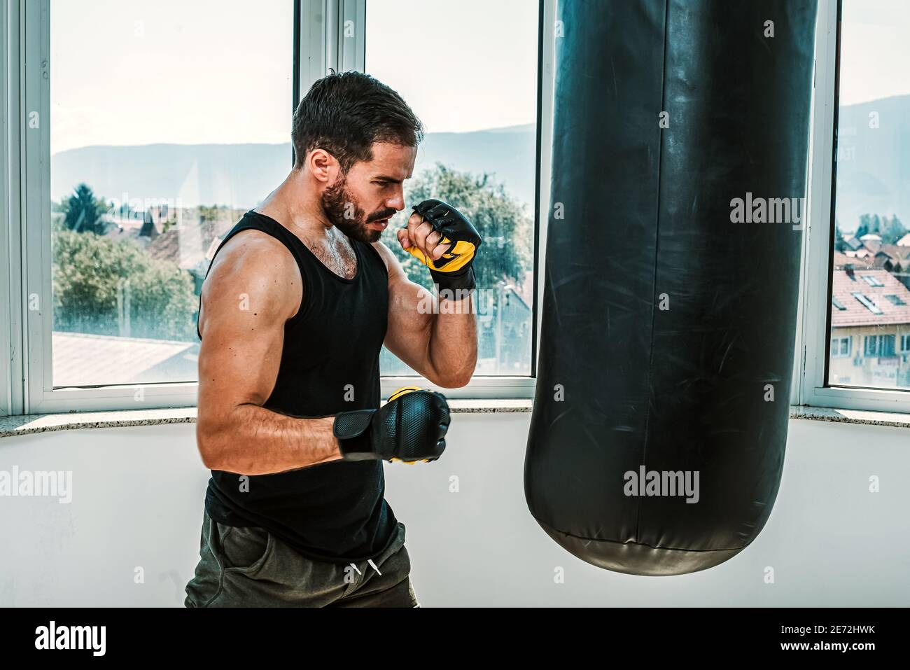 man working out in gym ,fitness training Stock Photo