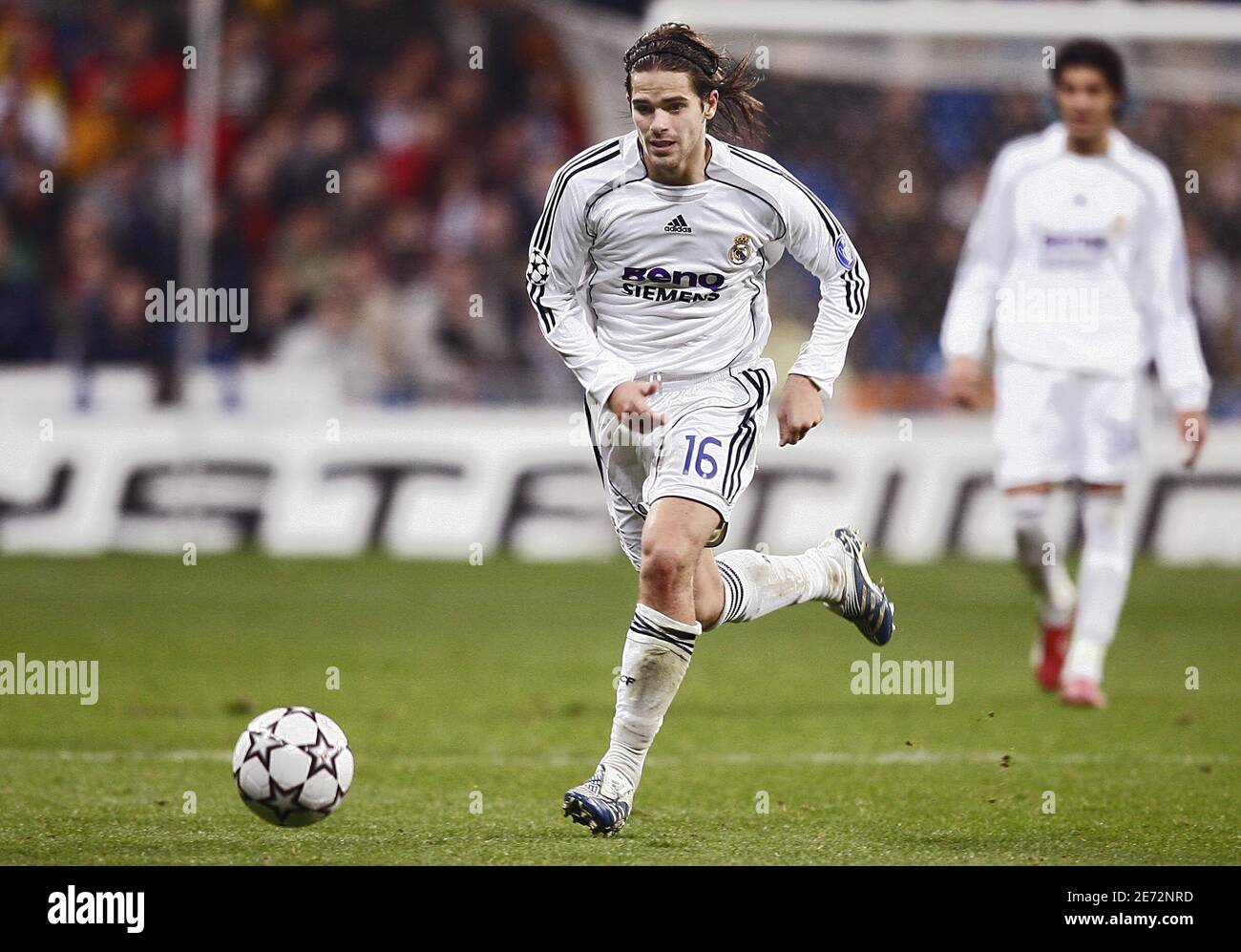 Real Madrid's Fernando Gago in action during the Champions League first knockout round, first leg soccer match, Real Madrid vs Bayern Munich in Madrid. Real Madrid won 3-2. Photo by Christian Liewig/ABACAPRESS.COM Stock Photo