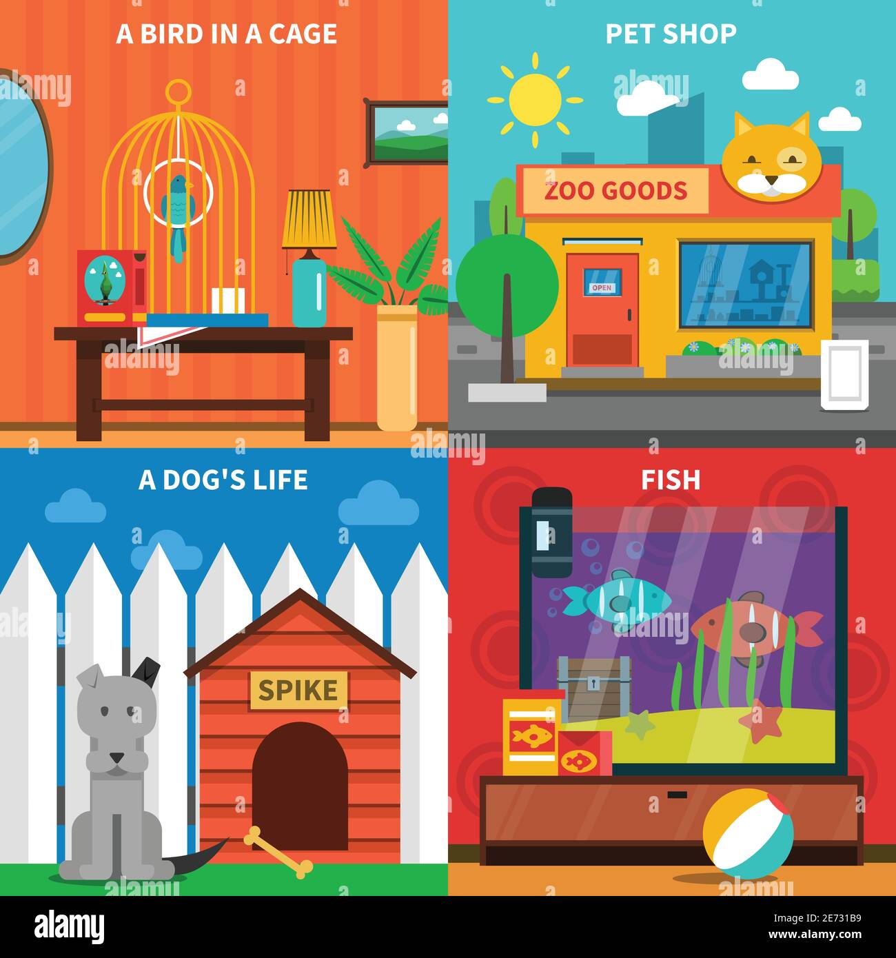 Pets design concept set with birds and fish flat icons isolated vector ...