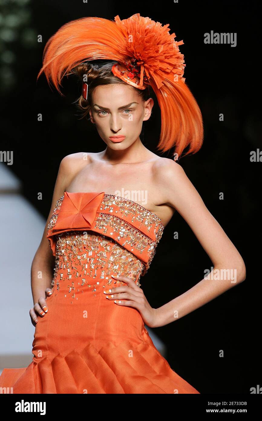 A model displays a creation by British fashion designer John Galliano for  the house Christian Dior during his Fall-Winter 2007-2008 Ready-to-Wear  collection show held at the Jardins des Tuileries in Paris, France