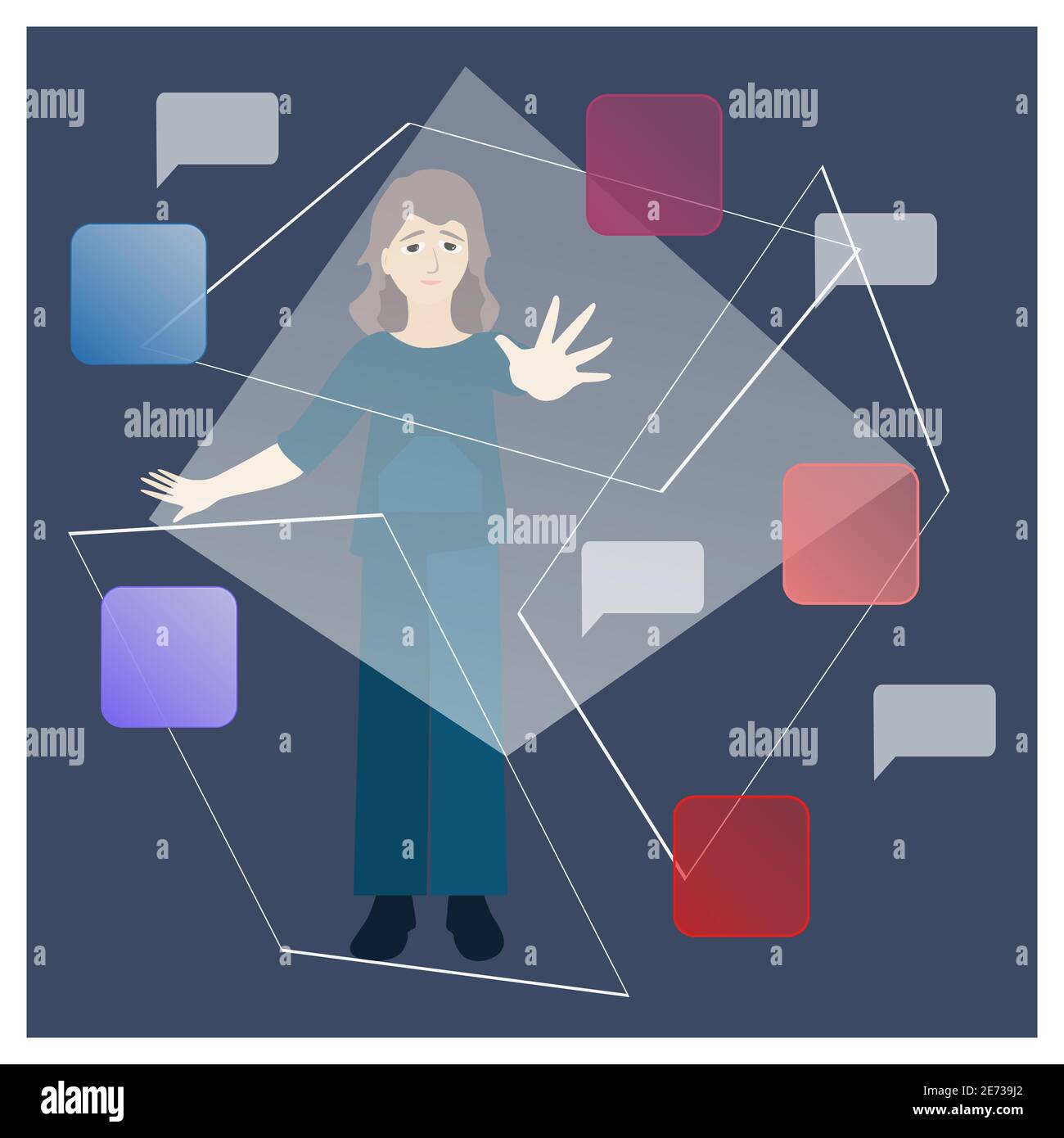 Internet or social media addiction. Dependence problems. Psychology concept. Vector illustration Stock Vector