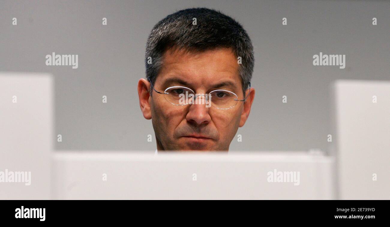 Herbert Hainer, CEO of Adidas Group, addresses the media during the annual  news conference in Herzogenaurach March 7, 2007. Adidas, the world's  second-biggest sport goods maker, said its 2006 sales grew 52
