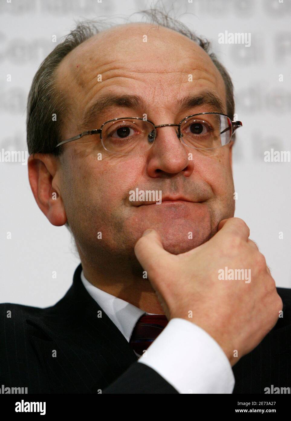 New elected council president of the Swiss Federal Institute of Technology  Zurich (ETH Rat) Fritz Schiesser listens during a news conference after the  weekly meeting of the Federal Council in Bern November