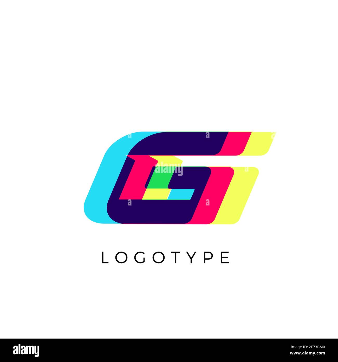 Glitch effect letter G, colored spectrum overlay effect. Vector slant symbol for cyber sport, racing, automotive and fashion branding. Vector Stock Vector