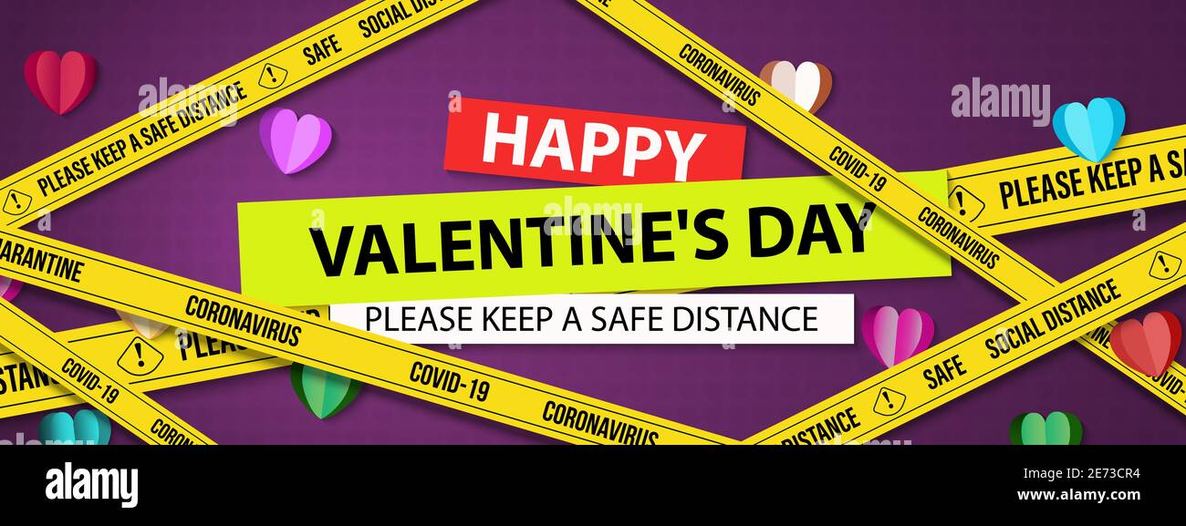 Coronavirus Covid and valentine day concept. Keep a safe distance while celebrating Valentine's Day. Stock Vector