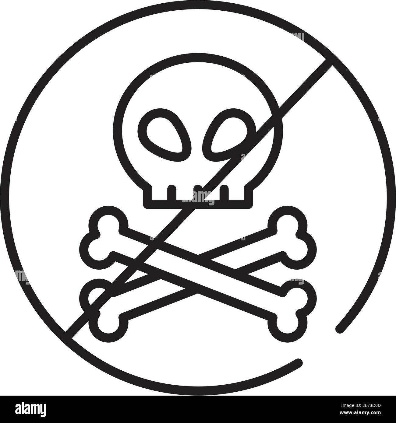 forbidden sign with skull icon over white background, half line style ...