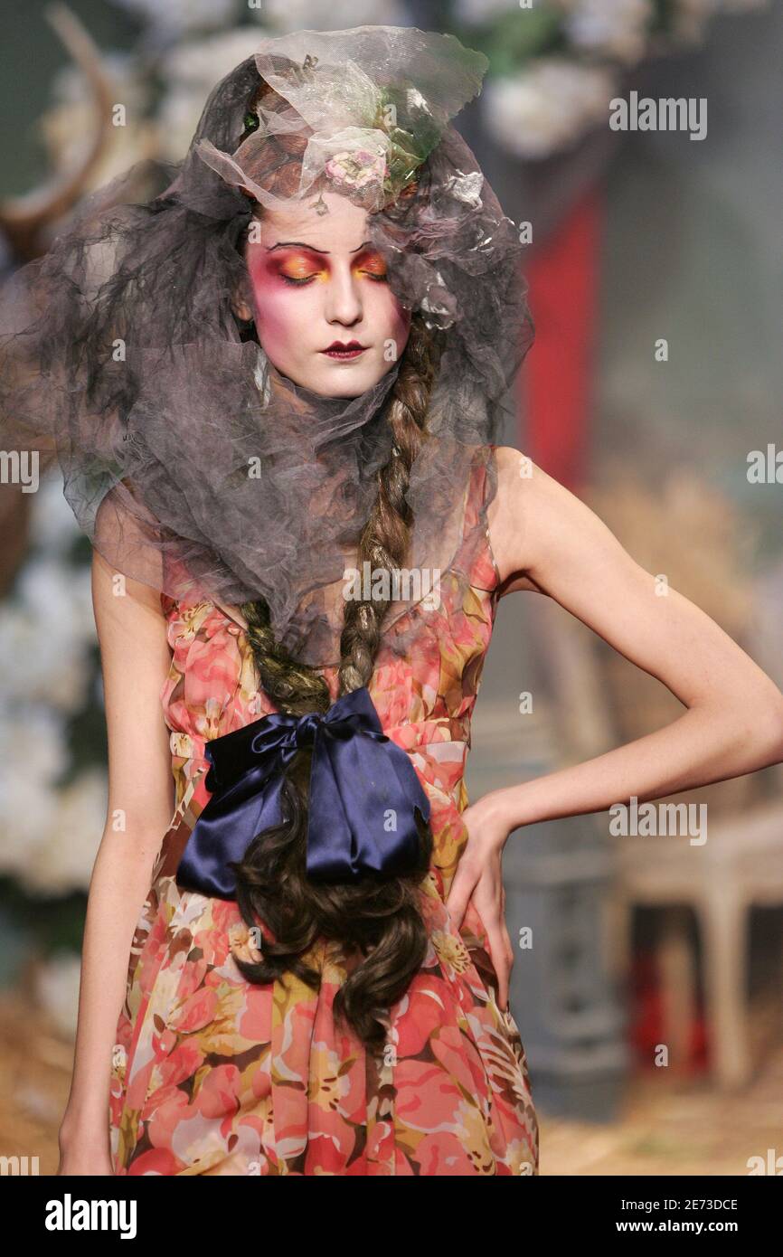 A model displays a creation by British fashion designer John Galliano for  the house Christian Dior during his Fall-Winter 2007-2008 Ready-to-Wear  collection show held at the Jardins des Tuileries in Paris, France