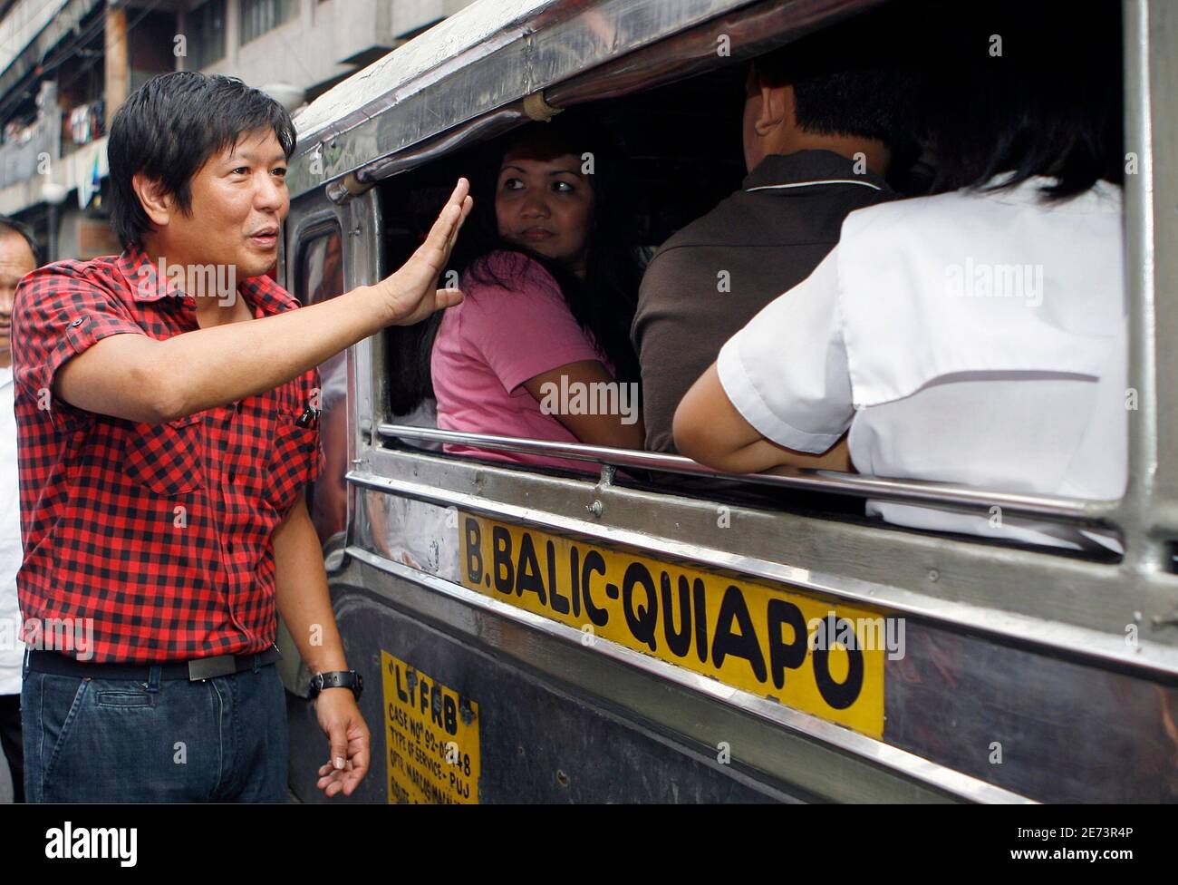 Senatorial Candidate Ferdinand Bongbong Marcos Jr The Only Son Of Late Dictator Ferdinand E Marcos Greets Passengers In A Public Vehicle During A Campaign In Manila March 18 2010 The Oxford Educated Son