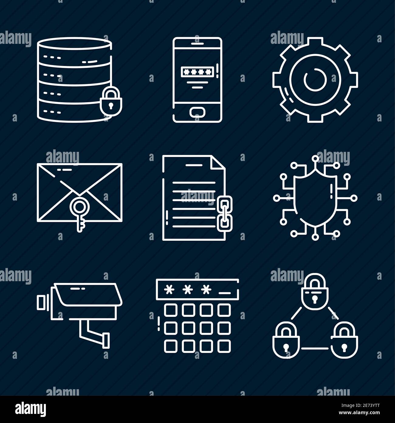 icon set of security and cyber lock over black background, half line ...
