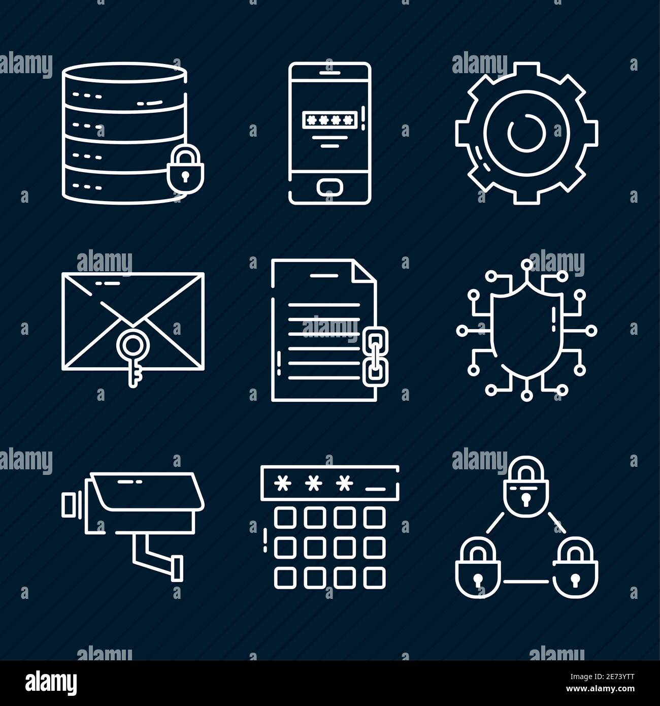 icon set of security and cyber lock over black background, half line style, vector illustration Stock Vector