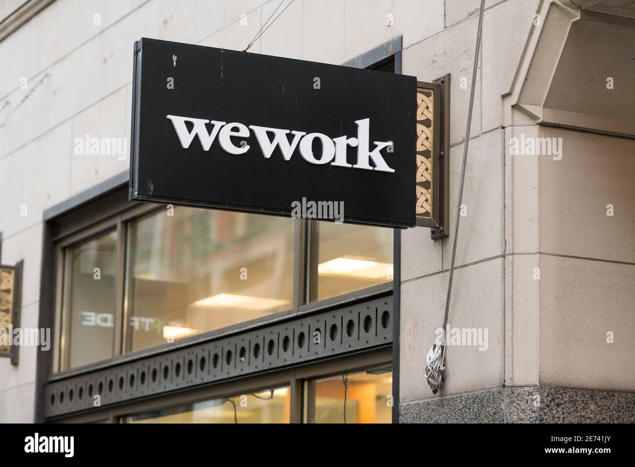 Seattle, USA. 24 Feb, 2020. The WeWork space in downtown late in the day at the start of the Covid-19 Pandemic. Stock Photo