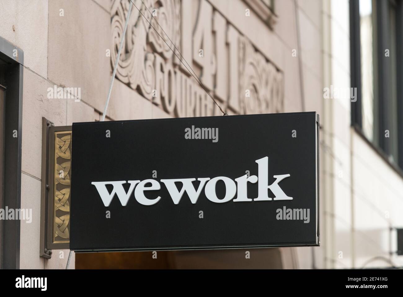 Seattle, USA. 24 Feb, 2020. The WeWork space in downtown late in the day at the start of the Covid-19 Pandemic. Stock Photo
