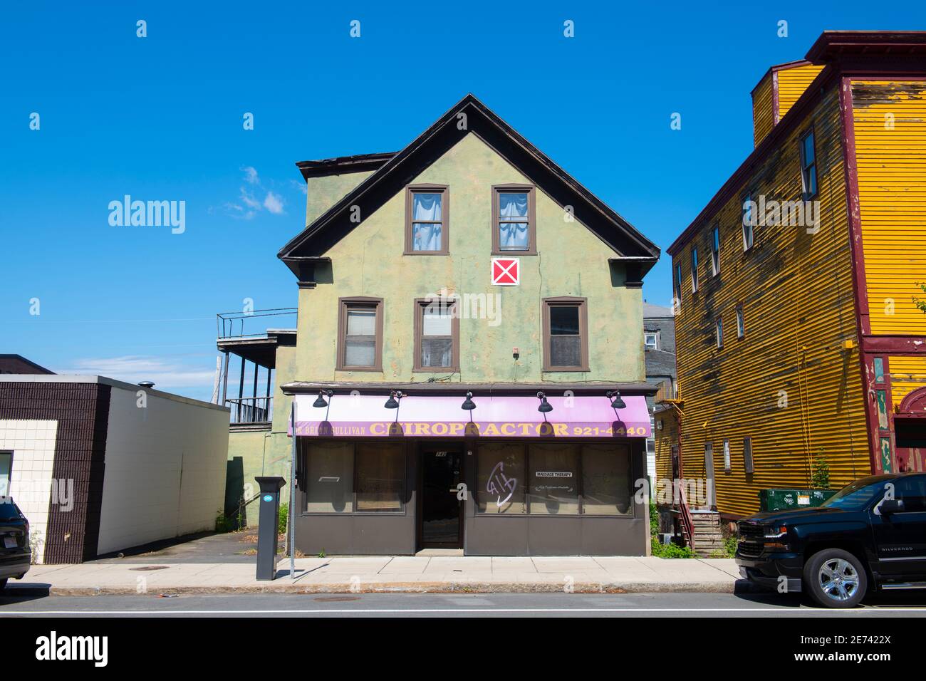 Historic commercial buildings on Rantoul Street at Odell Veterans