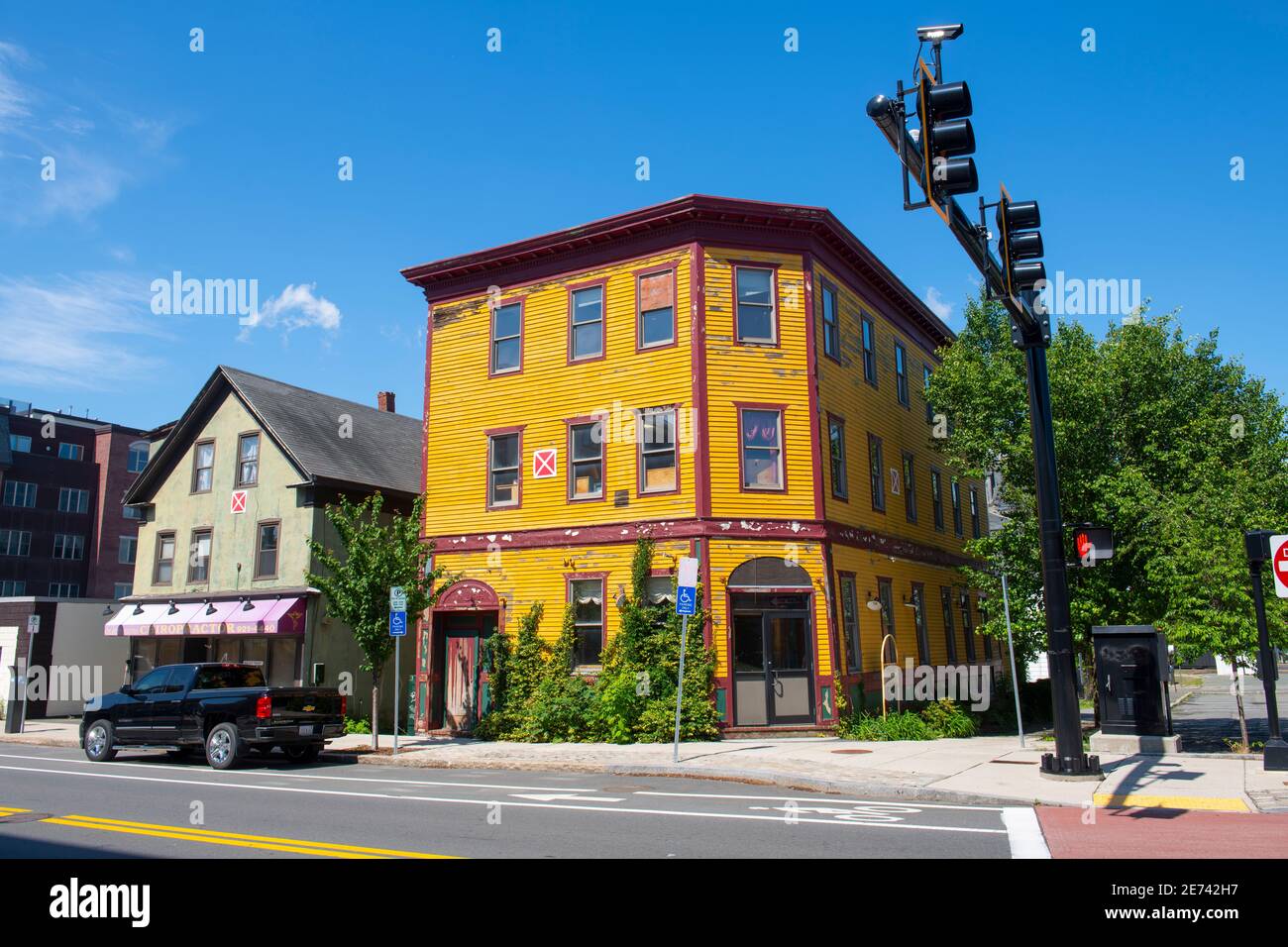 Historic commercial buildings on Rantoul Street at Odell Veterans