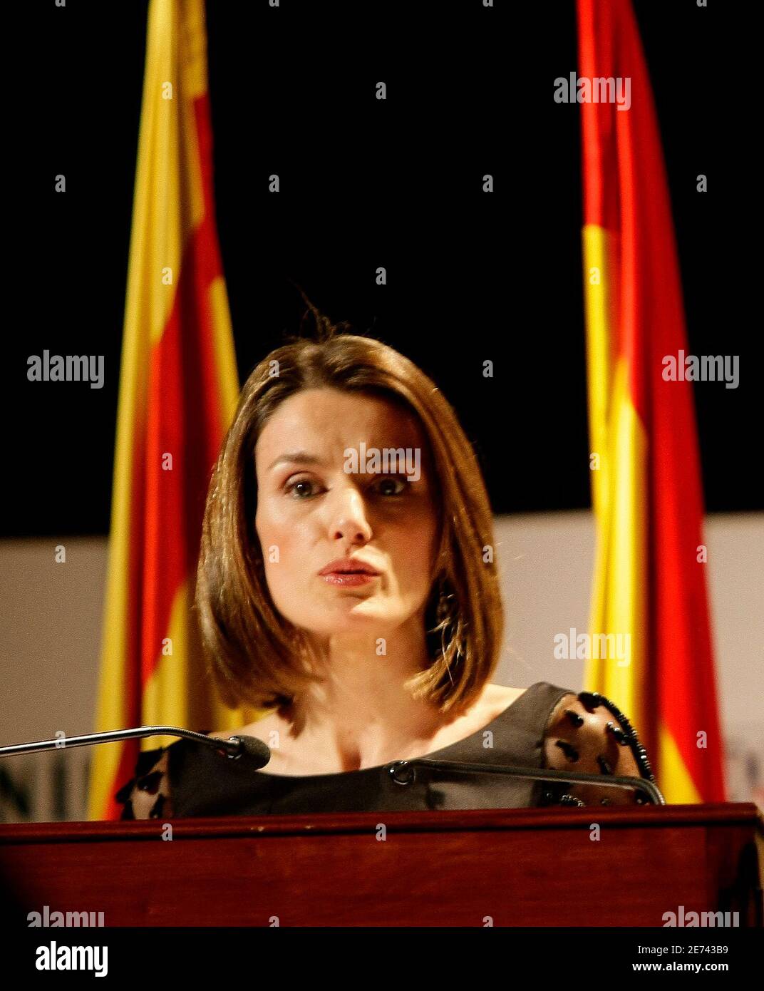 Spain's Princess Letizia speaks during the FIDEM award for the enterprising women at Casa Llotja de Mar in Barcelona March 26, 2008  REUTERS/Gustau Nacarino  (SPAIN) Stock Photo