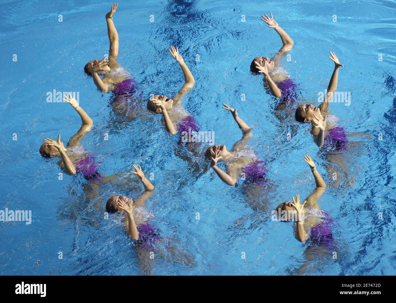 Canada's team competes during the synchronized swimming team technical
