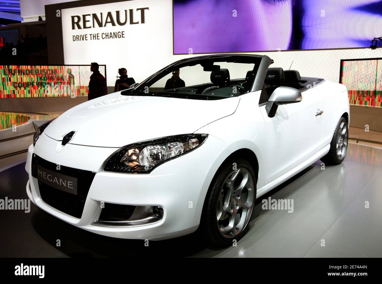 A Megane convertible car of French car manufacturer Renault is shown during  the first media day of the 80th Geneva Car Show at the Palexpo in Geneva  March 2, 2010. REUTERS/Valentin Flauraud (