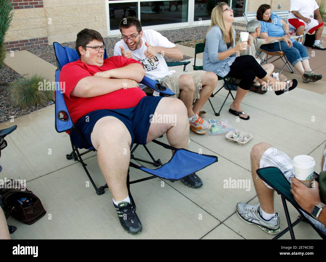 Greg Marthaler Jr L At 436 Pounds 198 Kg Waits In Line To Audition For The Biggest Loser Television Show With Friends Including Mark Dahlseng C In Broomfield Colorado July 17 10