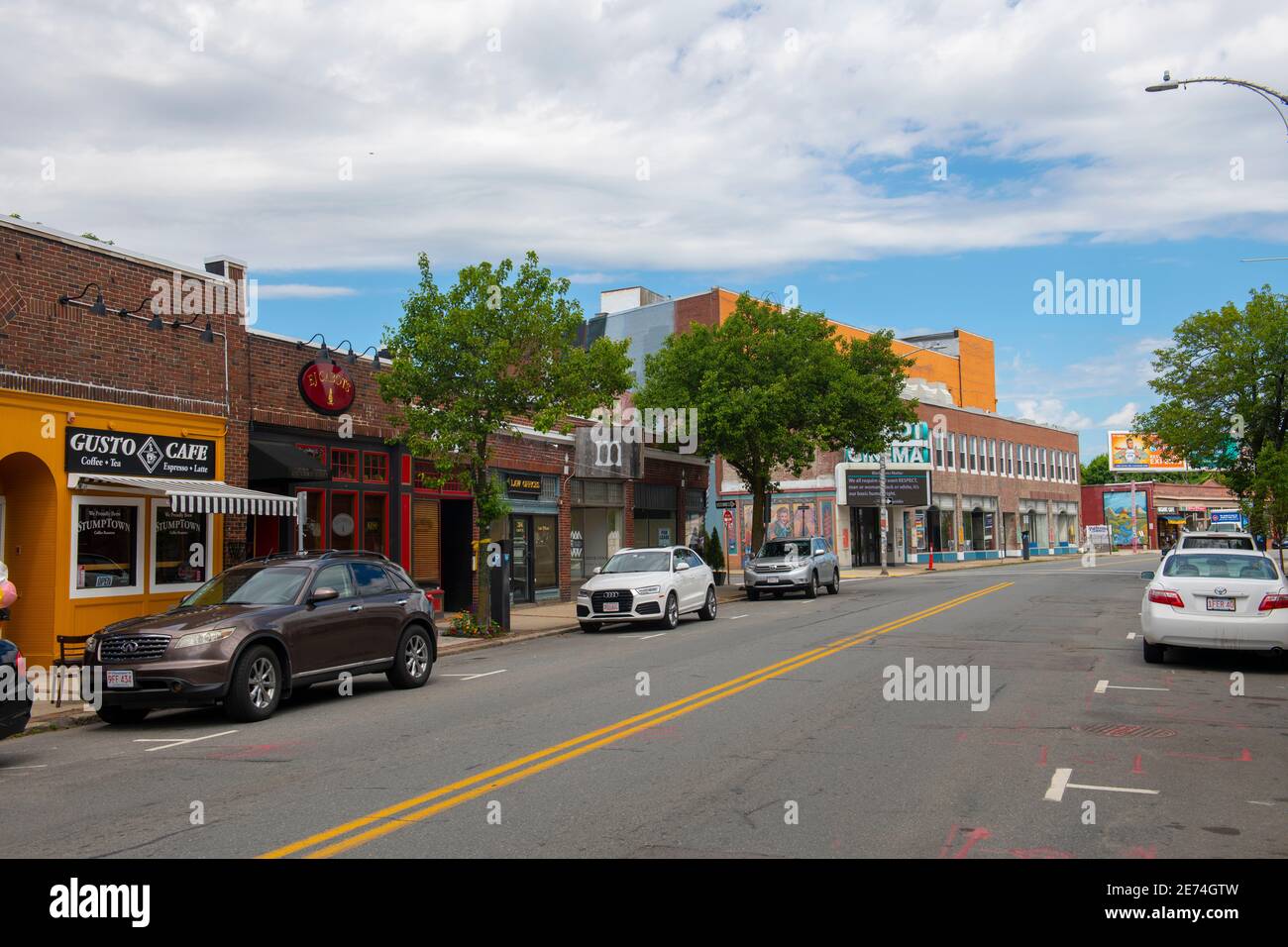 Historic buildings on Cabot Street in historic city center of Beverly, Massachusetts MA, USA. Stock Photo