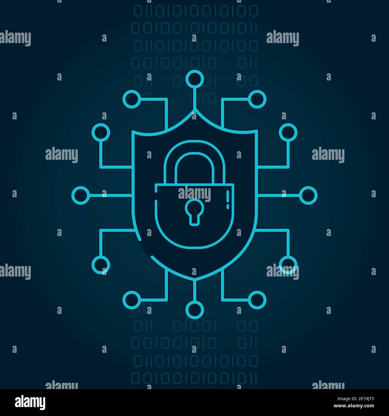 shield with padlock and circuit over blue background, half line style ...
