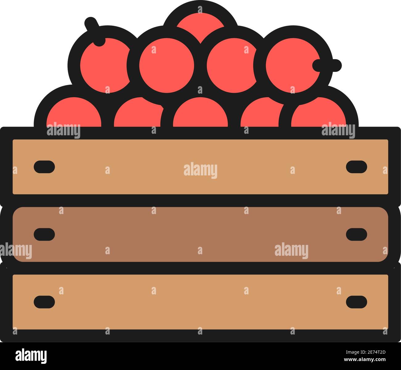 Wooden box with fresh vegetables, garden harvest flat color line icon