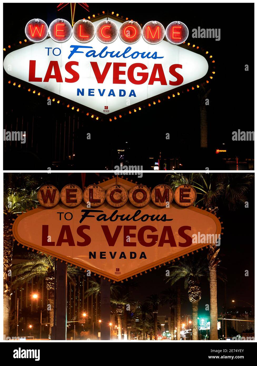 A combination photo shows the 'Welcome To Fabulous Las Vegas' neon sign  before (top) and during Earth Hour in Las Vegas, Nevada, March 27, 2010.  Countries around the world have signed up