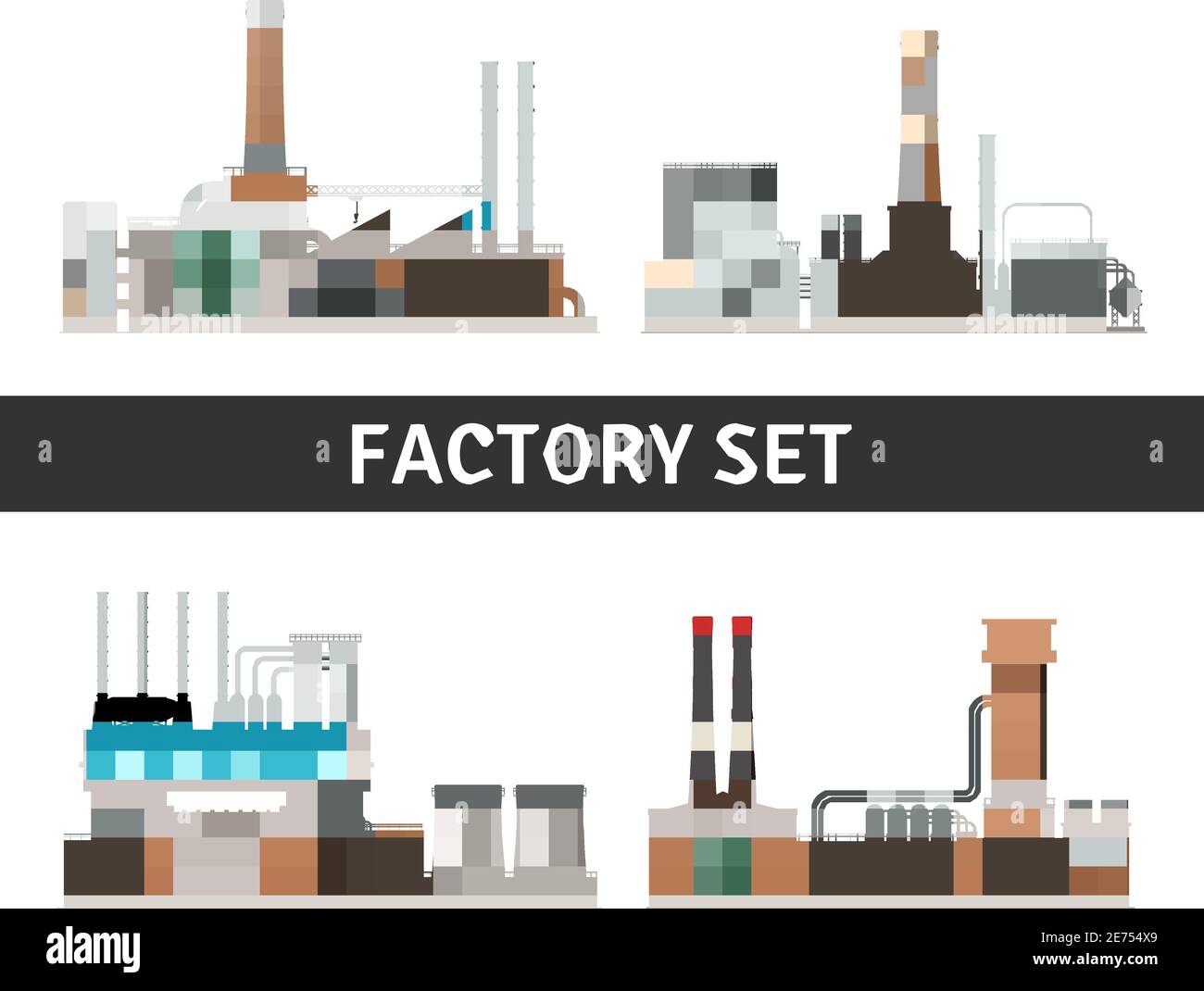 Realistic factory building set with chimneys windows and power isolated ...