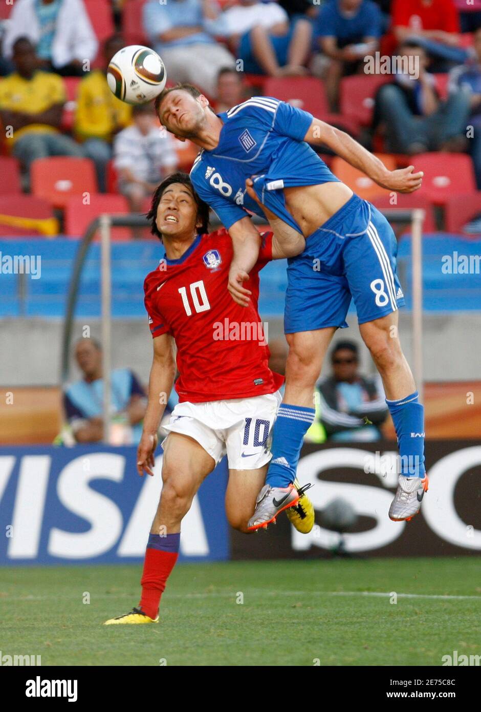 South Korea S Park Chu Young L Fights For The Ball Against Greece S Avraam Papadopoulos During Their 10 World Cup Group B Soccer Match In Port Elizabeth June 12 10 Reuters Howard Burditt South Africa