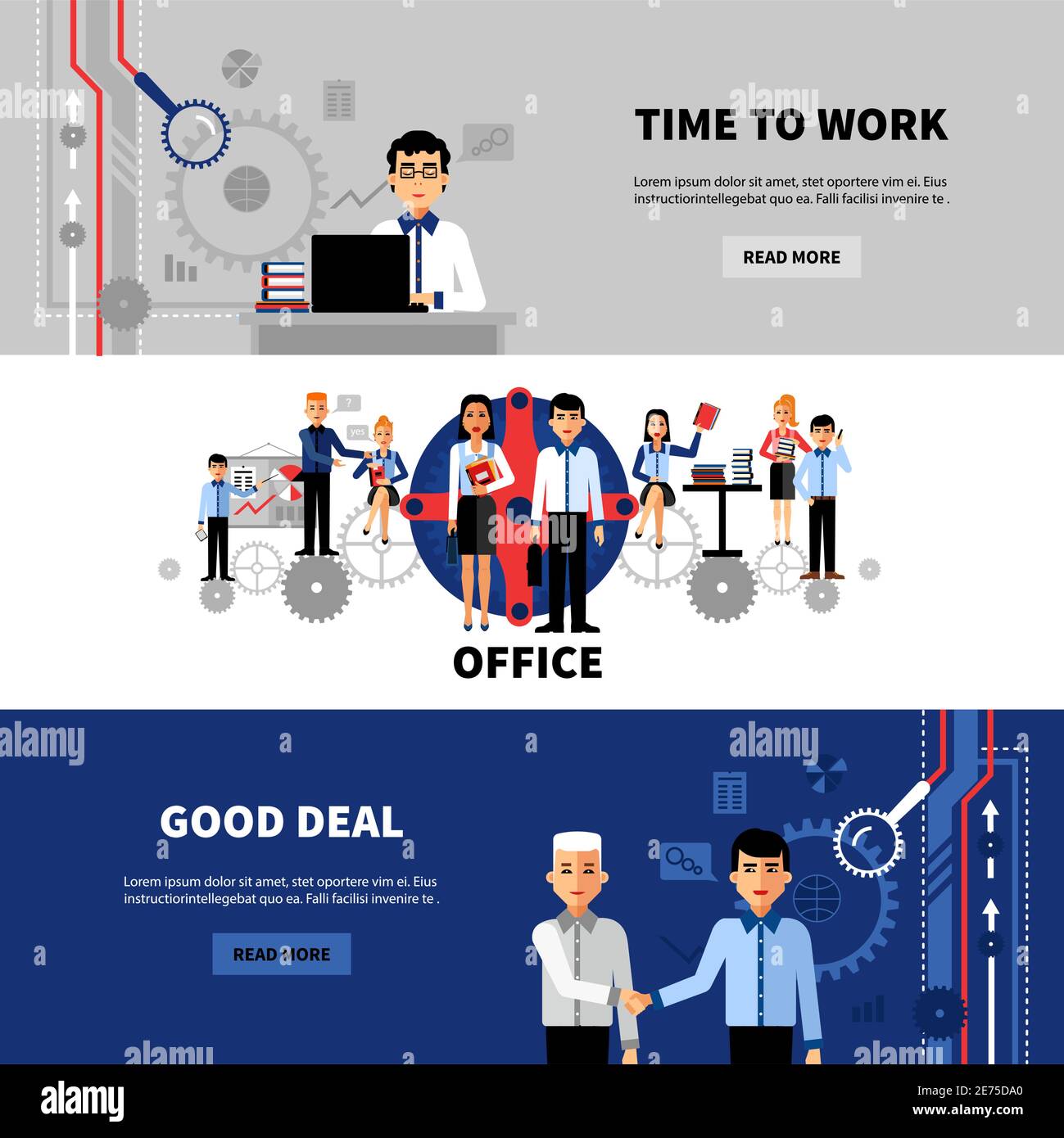Business people office concept 3 horizontal online banners set with good deal flat abstract isolated vector illustration Stock Vector